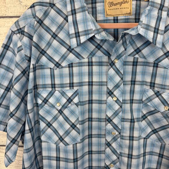Wrangler Men's 2 Pack Pearl Snap Blue & Rust Plaid Short Sleeve Shirts Size 3XL - Picture 11 of 13